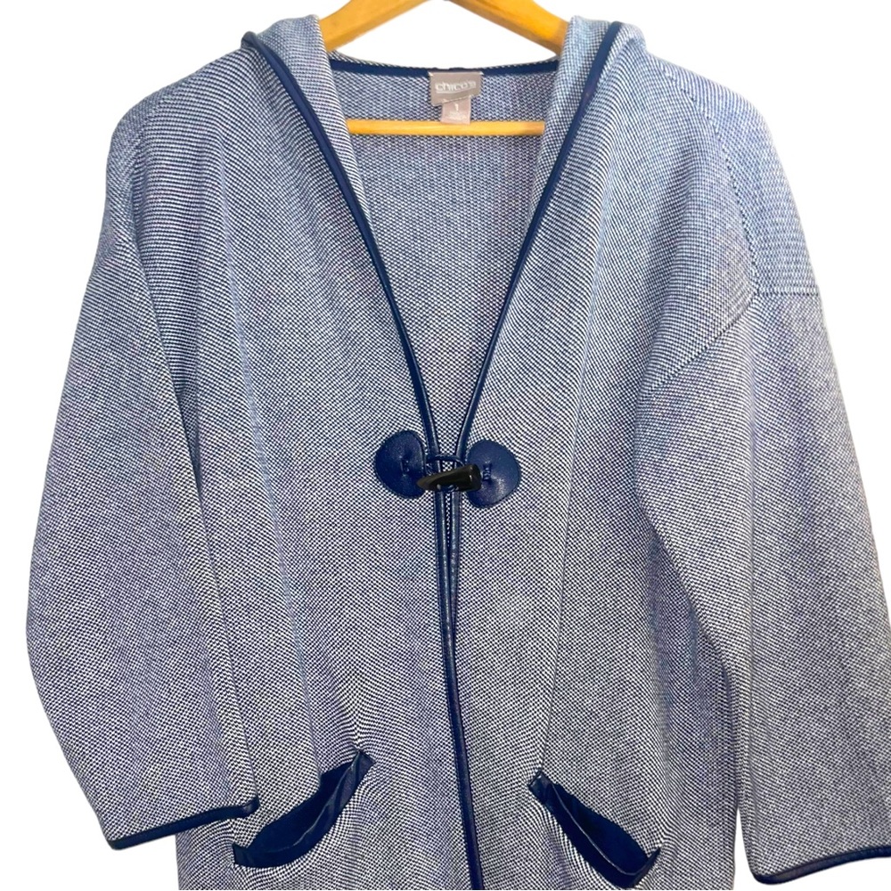 Chico’s Navy Blue Toggle One Button Hooded Jacket EUC Size Med/8 (Chico’s 1)
